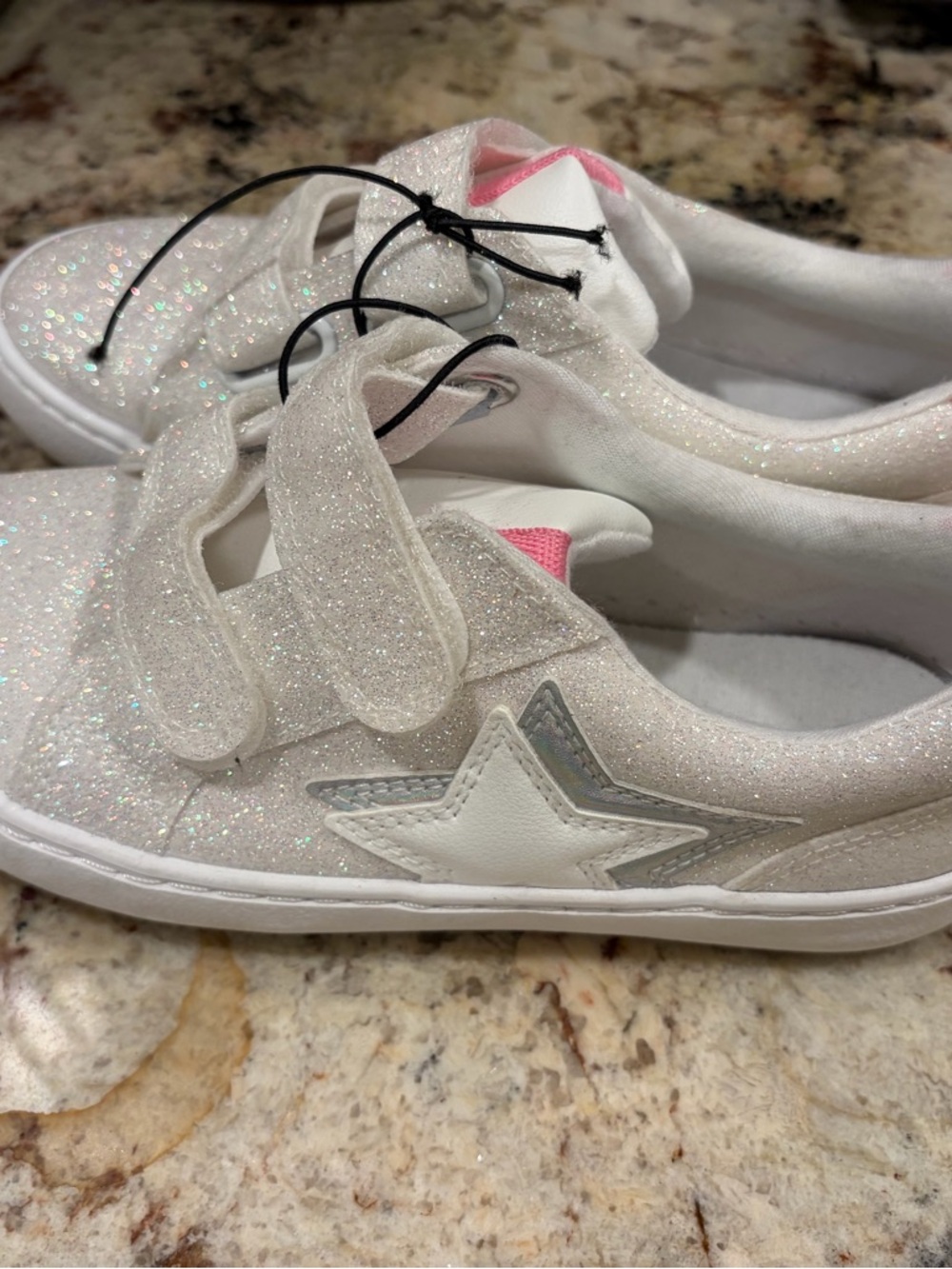 Cat & Jack White Sora Glitter Velcro Sneakers with Star Patter and Pink Details